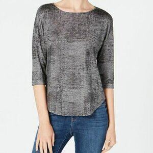 NWOT INC Dolman 3/4 Sleeve  Top Gunmetal foil Print
